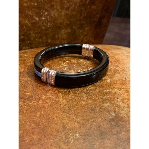 Jay King Black Agate and Opal Mosaic Inlay Hinged Bangle - Picture 4 of 6